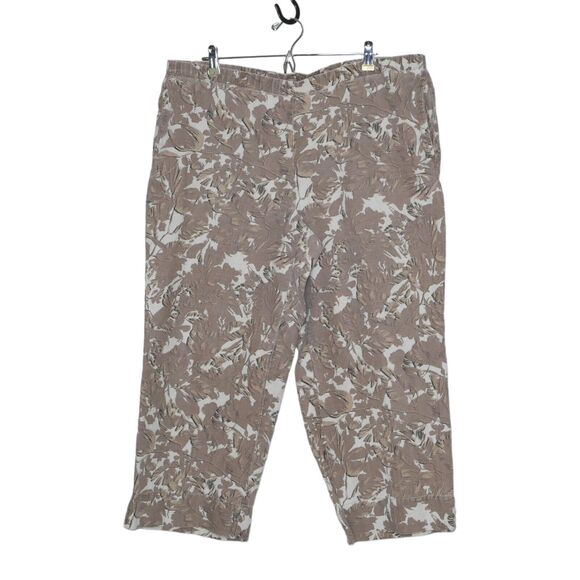 J Jill Love LInen Floral Pants Wide Leg Crop Tan Beige Sz L Fits Like XL EUC BUT - Picture 1 of 7
